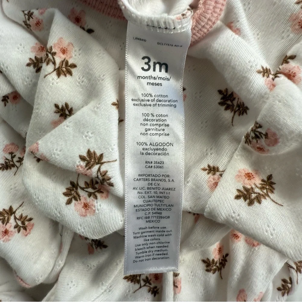 Carter's & Old Navy 100% Cotton Floral Footies Pajamas Pink White Yellow 0-3 EUC